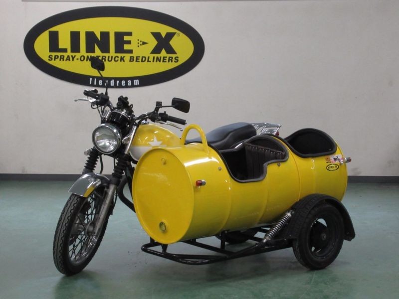 KAWASAKI エストレヤ バイクのドラム缶サイドカーをLINE-X塗装（ラインエックス）でカスタム！？